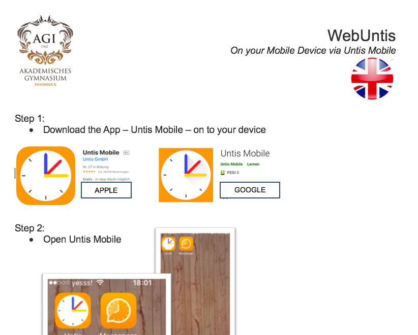 WebUntis per Mobile Device - Instructions